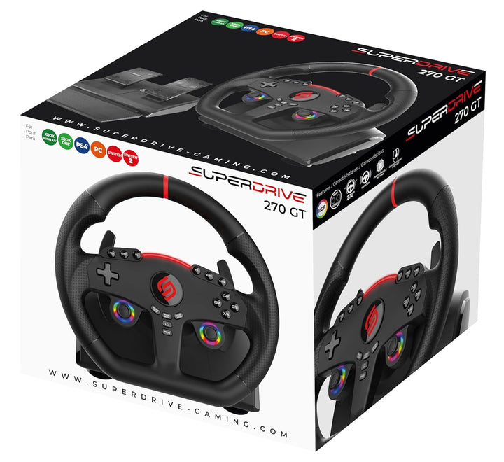 SUBSONIC – Superdrive 270 GT Lenkrad – Dual-Stick-LED-Rennlenkrad, 270° Drehung, mit Pedalen und Sch