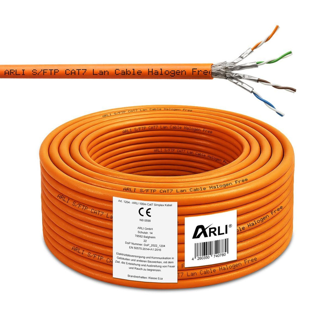 ARLI CAT 7 Verlegekabel 100m Netzwerkkabel CAT.7 LAN Halogenfrei Installationskabel SFTP S/FTP CAT7