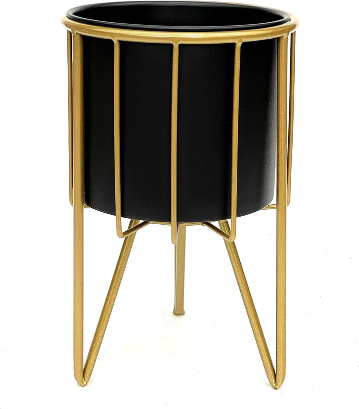 DanDiBo Blumenhocker mit Topf Metall Gold Schwarz Rund 2er Set Blumenständer 96039 Blumensäule Moder