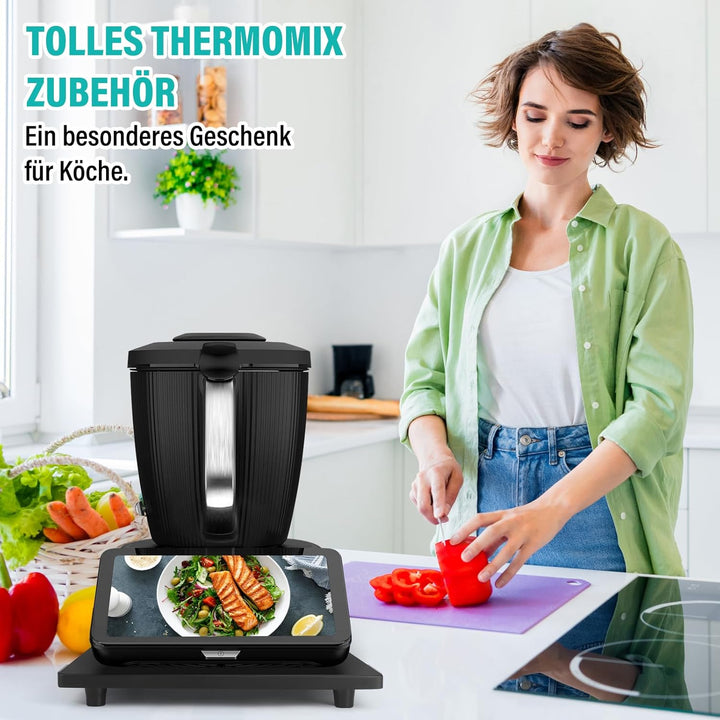Bambus Gleitbrett für Thermomix TM7 – Mit 360° Rollen + Rutschfest Gummifüsse des Schnelles Bewegen/