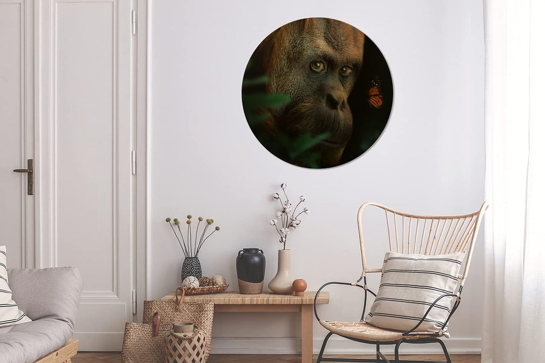 MuchoWow Wandbild Rund Wanddeko Deko Wohnzimmer Bilder 90x90 cm Tiere - Affe - Natur, 90x90 cm