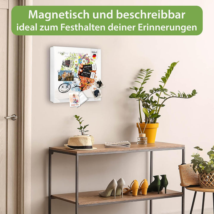 banjado® Grosser Schlüsselkasten Glas/Schlüsselbox 30cm x 30cm mit 50 Haken - Motiv Vier Jahreszeite