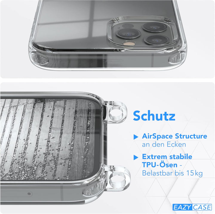EAZY CASE Handykette kompatibel mit iPhone 12/12 Pro Handyhülle mit Metall Umhängeband und Ersatz Ko