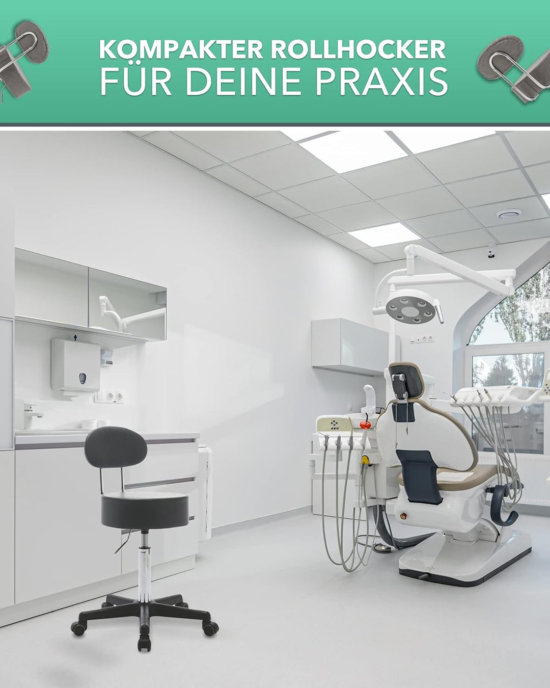 1stuff® Profi Rollhocker Drehhocker Squash - Sitzhöhee ca. 51-71cm - Arzthocker Arbeitshocker Büroho