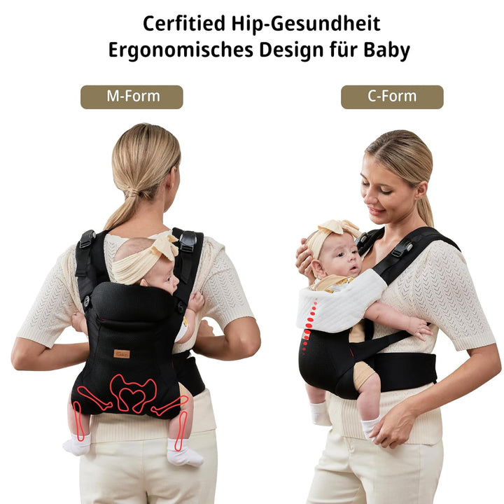 CUBY Sommer Babytrage Neugeborene ab Geburt, 4-in-1 Magnetische Babytrage mit Schnappverschluss mit