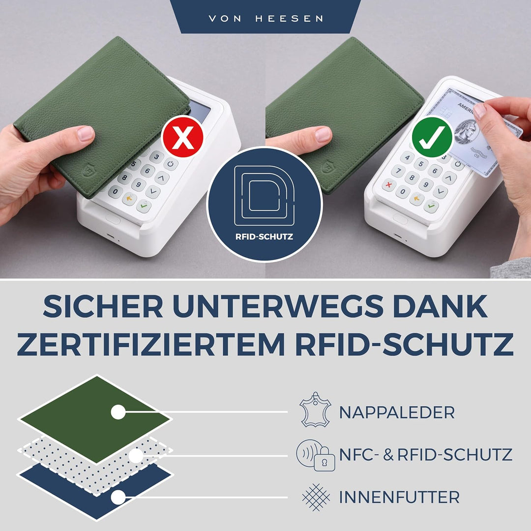 VON HEESEN Leder Geldbörse RFID Schutz I Echtleder Geldbeutel für Damen &amp; Herren I Portemonnaie Brie