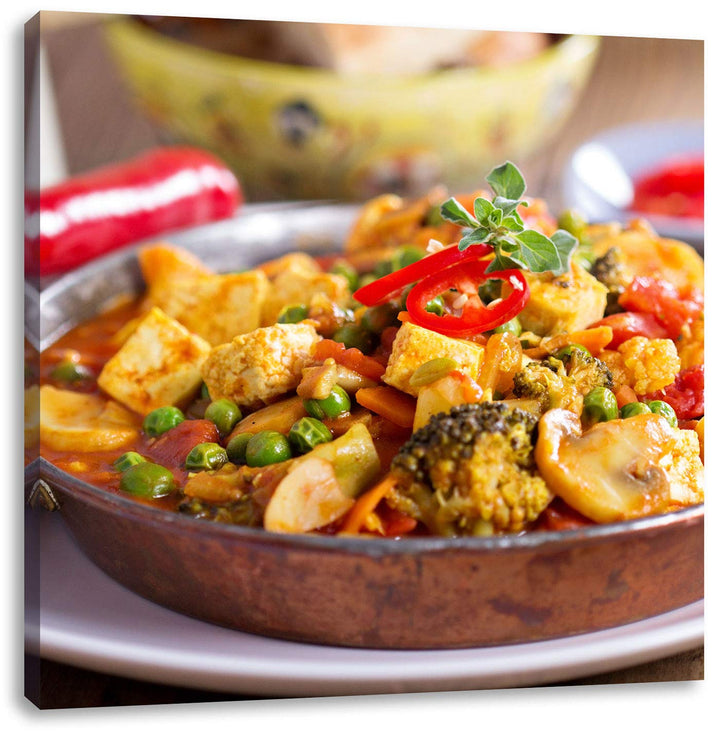 Traumhafte Fleischpfanne, Format: 70x70 auf Leinwand, XXL riesige Bilder fertig gerahmt mit Keilrahm