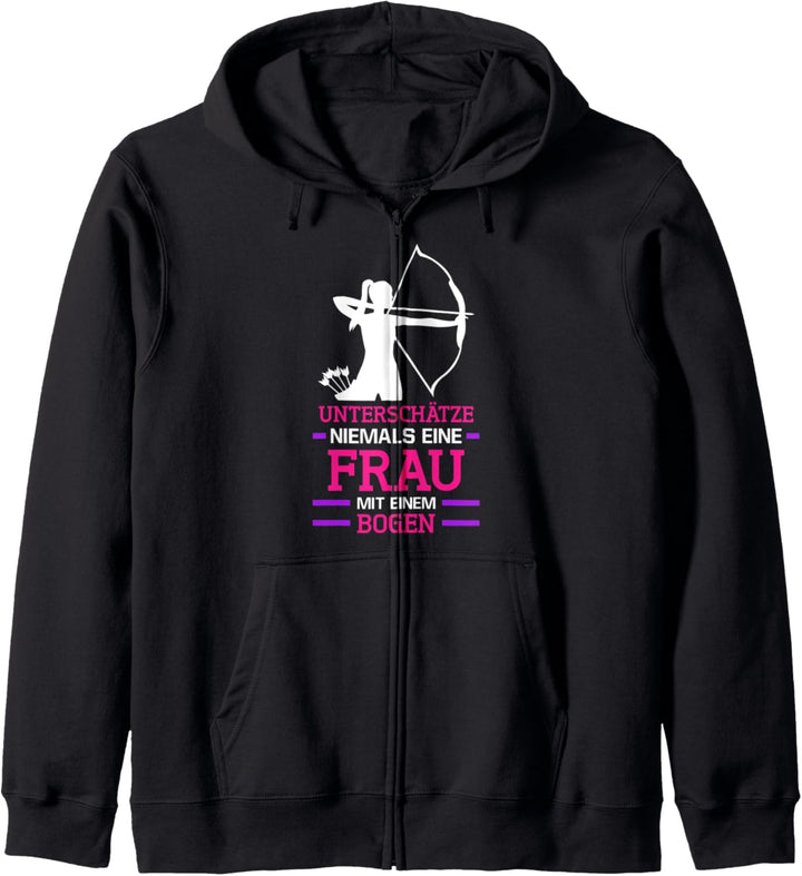 Bogenschützen Frau mit einem Bogen Pfeil Bogenschiessen Kapuzenjacke