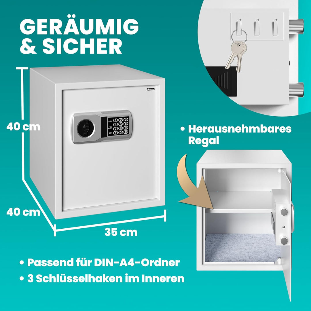 DEUBA® XXL elektr. Tresor 35x40x40cm 4mm Türstärke Doppelstahlbolzen Innenbeleuchtung inkl. Montagem