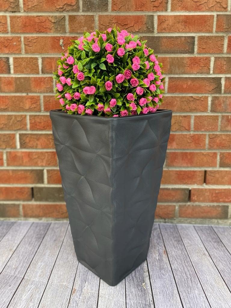 Pflanzkübel Blumenkübel mit Herausnehmbaren Einsatz Slim Hoch Quadratisch 3D Effekt Farbe: Anthrazit