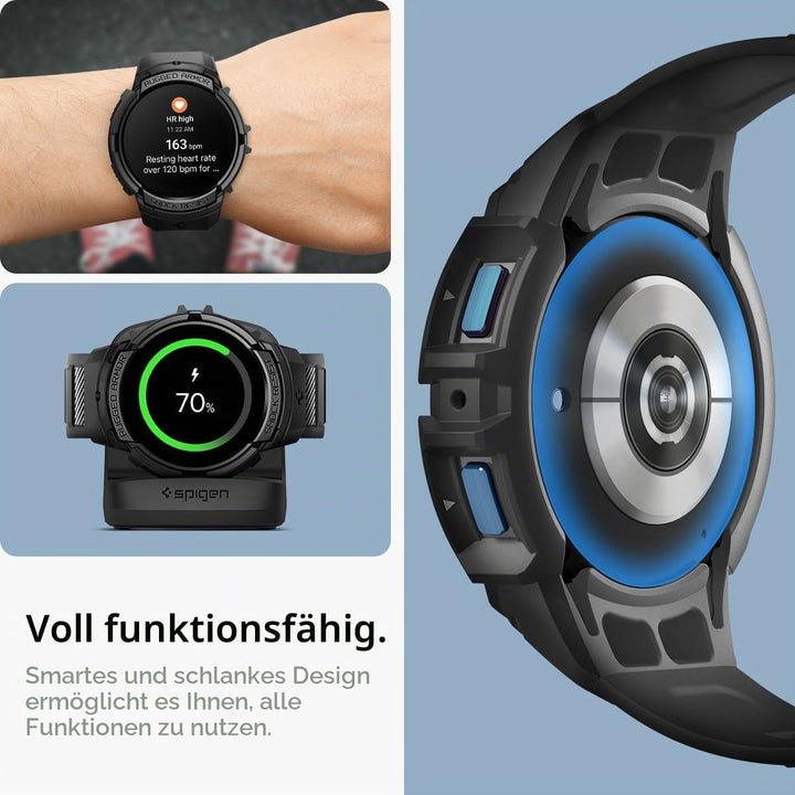 Spigen Rugged Armor Pro Hülle mit Armband Kompatibel mit Samsung Galaxy Watch 6 40mm 2023 - Schwarz