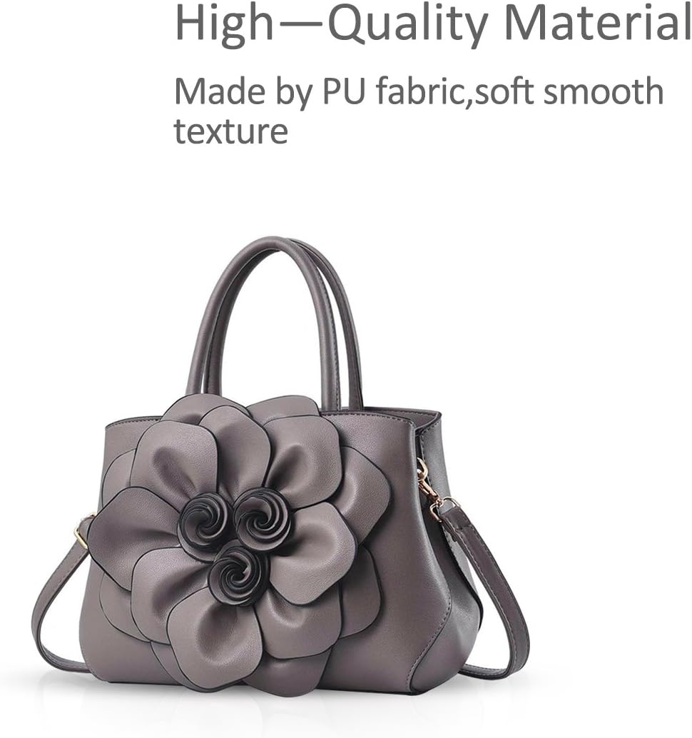 NICOLE & DORIS Modische Damen-Umhängetasche, Handtasche, Umhängetasche, Blumenmotiv Grau, Grau