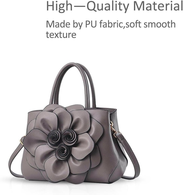 NICOLE & DORIS Modische Damen-Umhängetasche, Handtasche, Umhängetasche, Blumenmotiv Grau, Grau