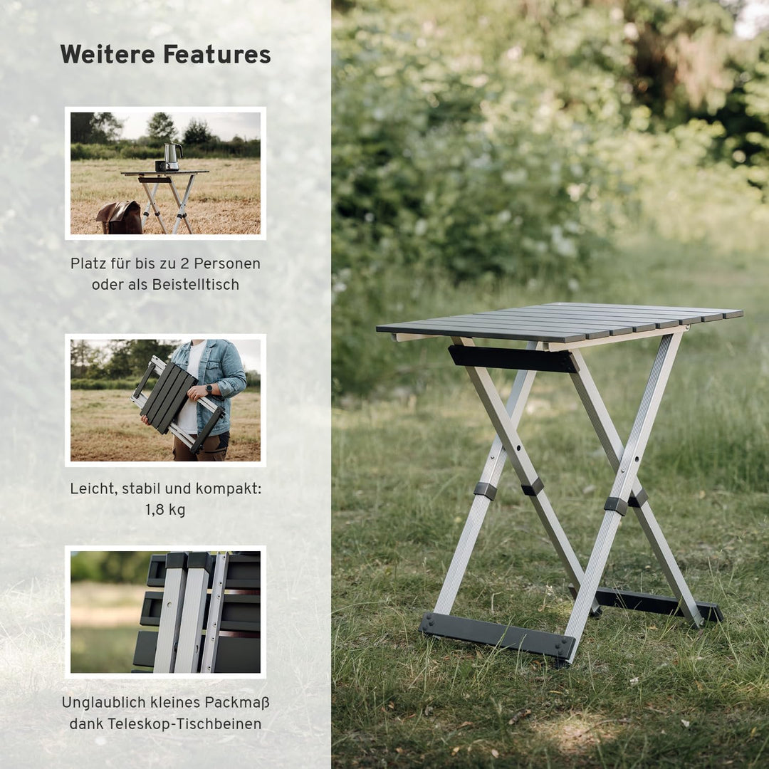 CAMPWERK Alu Camping Beistelltisch, Campingtisch, Klapptisch, Gartentisch, Camping Möbel, Faltbar &