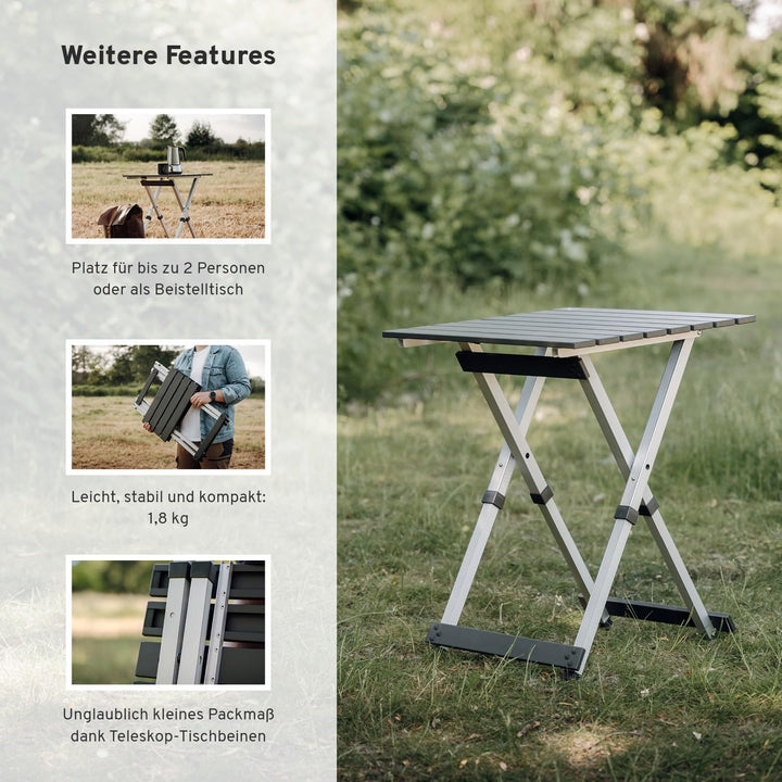 CAMPWERK Alu Camping Beistelltisch, Campingtisch, Klapptisch, Gartentisch, Camping Möbel, Faltbar &