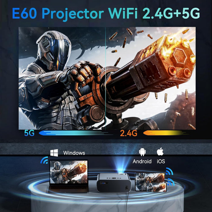SUREWHEEL Beamer, 12000 Lumen 5G WiFi Bluetooth Beamer, E60 Full HD 1080P Heimkino Projektor kompati