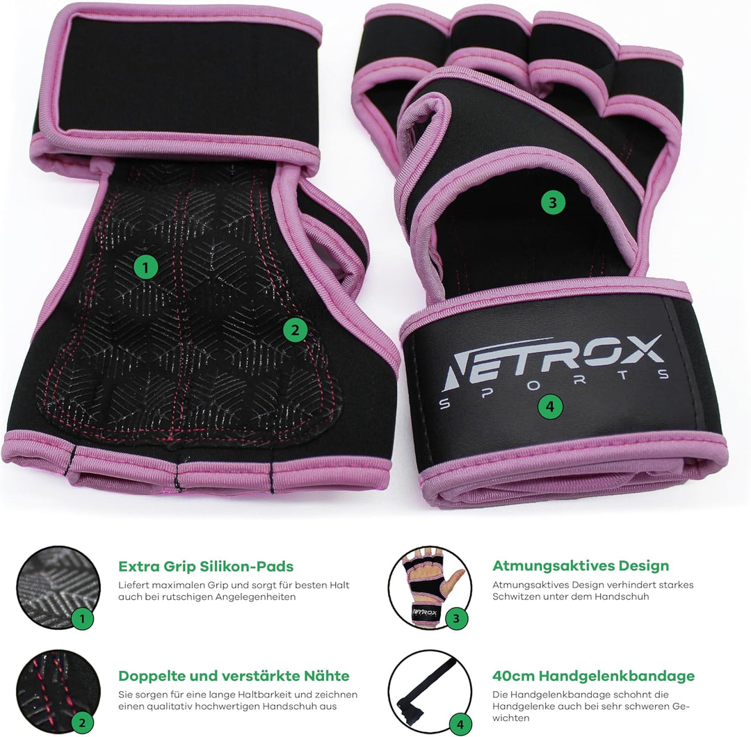 NetroxSports - Trainingshandschuhe mit Handgelenkbandage für Krafttraining Kraftsport - Fitness Hand