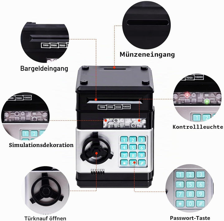 Thedttoy Spardose Scheine Elektronische Geldbank Geldtresor, Sparschwein ATM Tresor Kinder Digitaler