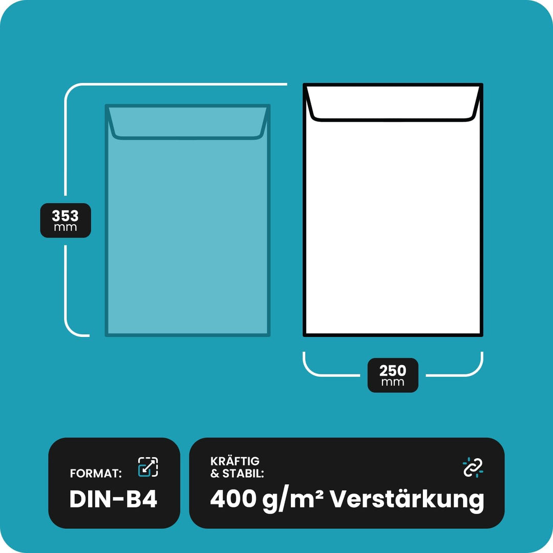 Netuno 25x weisse Versandtaschen DIN B4 mit Papprückwand aus Graupappe 250 × 353 mm 400g haftklebend