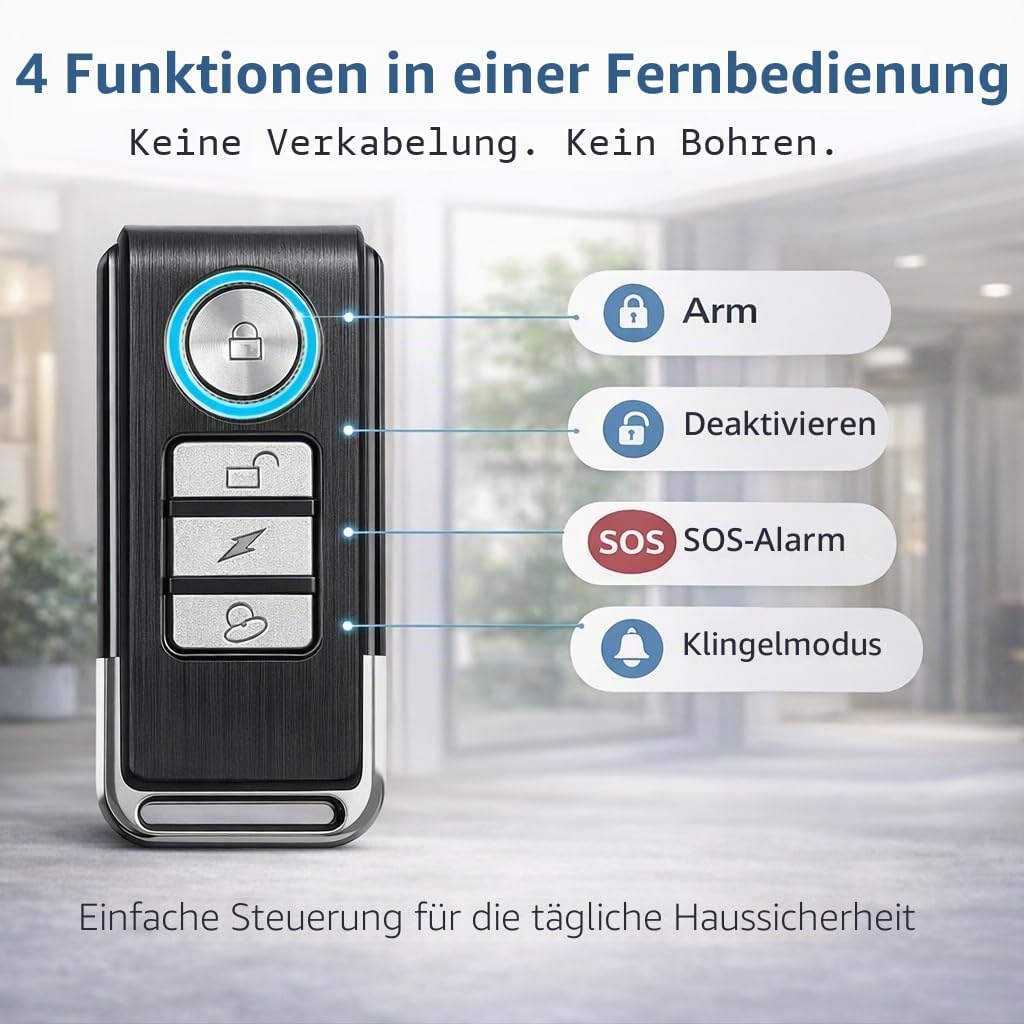 HENDUN Kabelloser Türalarm mit Fernbedienung, Fenster-Alarm, Sicherheitssensor, Pool-Alarm für Kinde