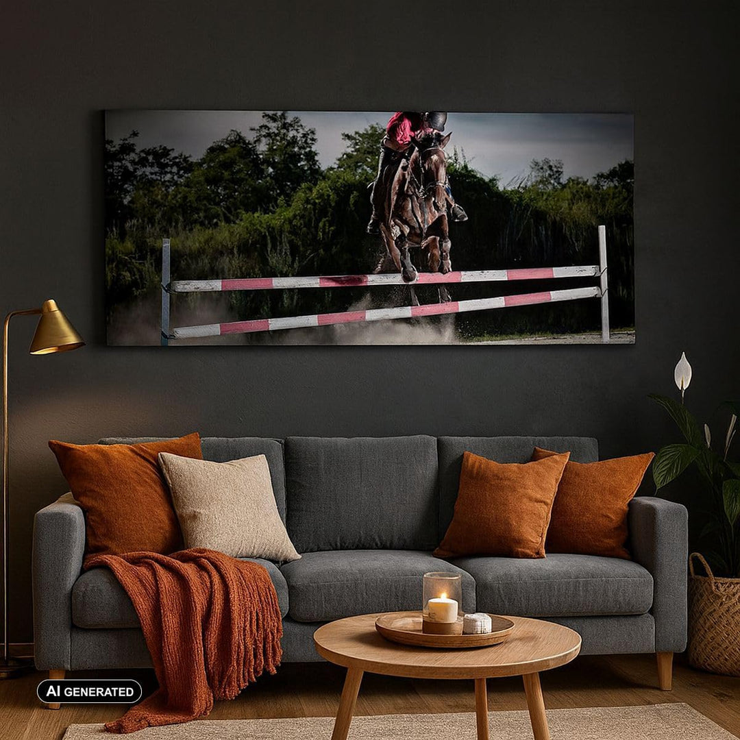 Wandbilder Dekoration Wohnzimmer Pferd Sport Hindernisse Himmel Panorama Bilder auf Leinwand 120x50c