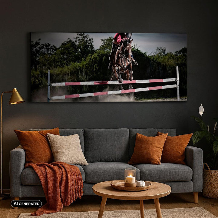 Wandbilder Dekoration Wohnzimmer Pferd Sport Hindernisse Himmel Panorama Bilder auf Leinwand 120x50c