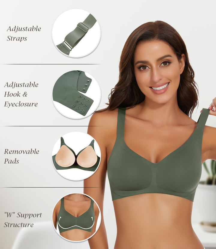 WOWENY Damen BH ohne Bügel Bequemer Seamless BHS trägerverstellbarer Softschalen BH Minimizer-BHS Se
