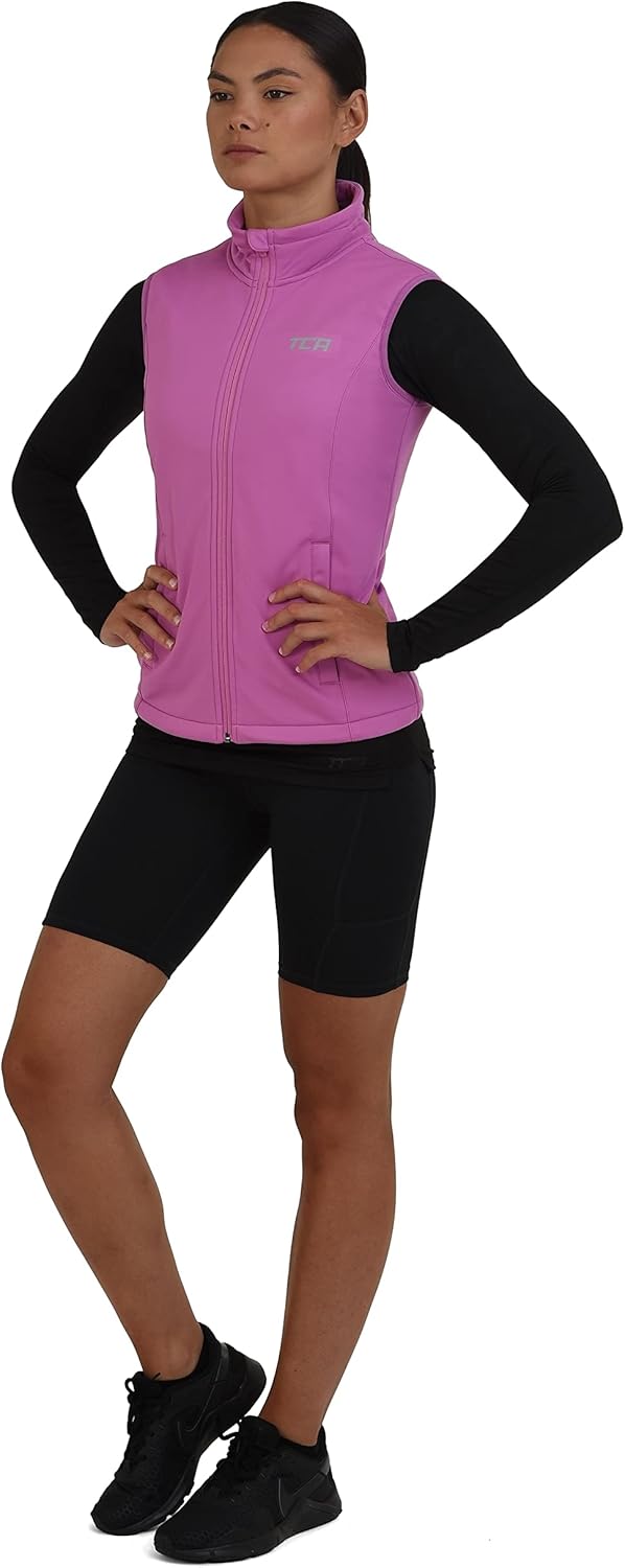 TCA Damen Flyweight winddichte Lauf- und Fahrradweste mit Reissverschlusstaschen S Rosa, S Rosa
