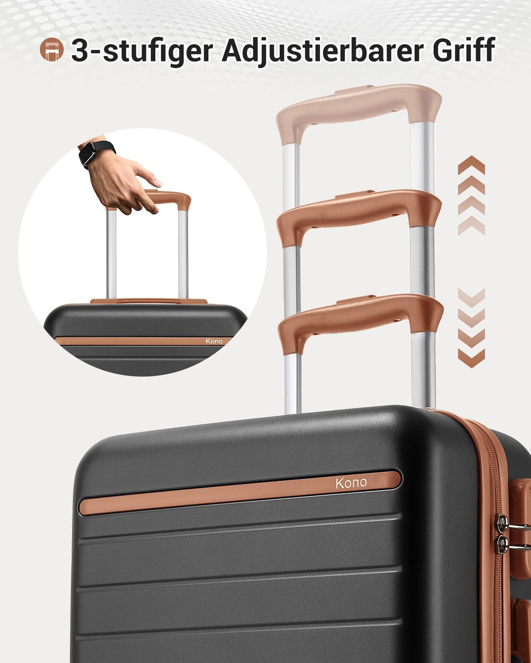 KONO Hartschalenkoffer 66.5x45.5x25cm, 61L Mittelgross Koffer für Business und Kurzreise für Paare,