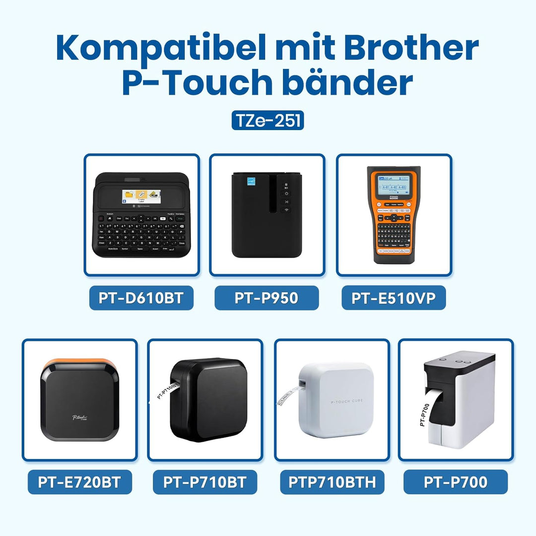 TZe 251 24mm Kompatibel mit Brother TZe-251 P710BT P-Touch Cube Schriftbänder TZ251 1'' Bänder Kompa