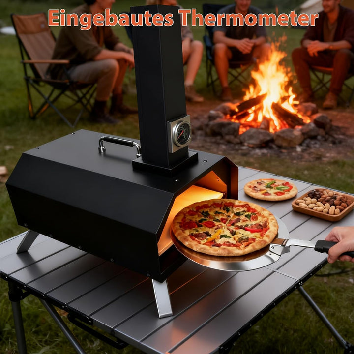 Karinear Pellet Pizzaofen, Outdoor Pizzaofen mit Pizzastein, Zubehör, Holzpellets 12-Zoll, max. 540℃