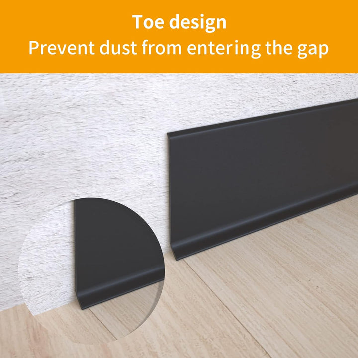 NeatiEase PVC Weichsockelleiste selbstklebend WEISS Knickleiste, 10 cm x 10 Meter(Schwarz) 10cm x 10