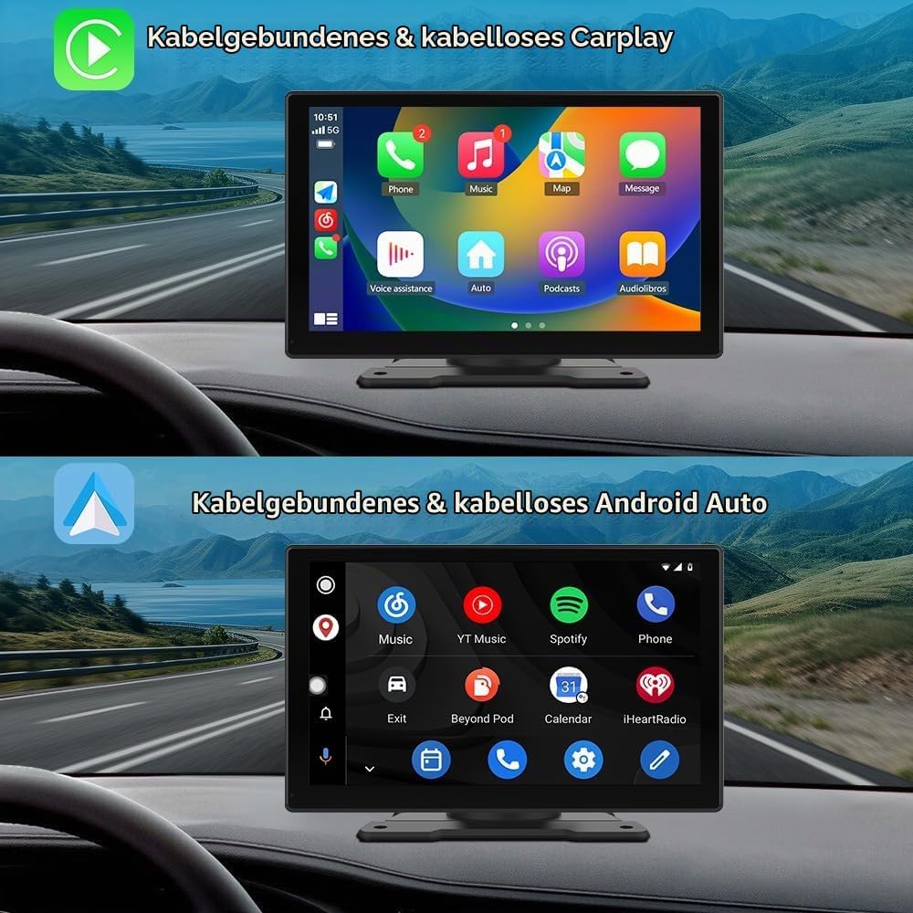 Junsun Carplay Navigation mit CarPlay &amp; Android Auto, für Auto, LKW und Wohnmobile, unterstützt Blue