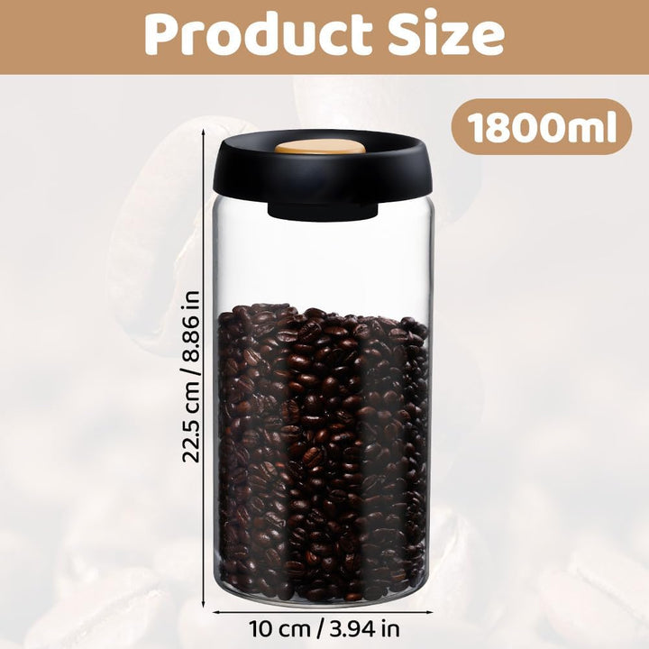 Kaffeedose Luftdicht Glas, 1.8L Kaffeebhnen Behälter, Vorratsdose mit Vakuumdeckel und Aromaverschlu