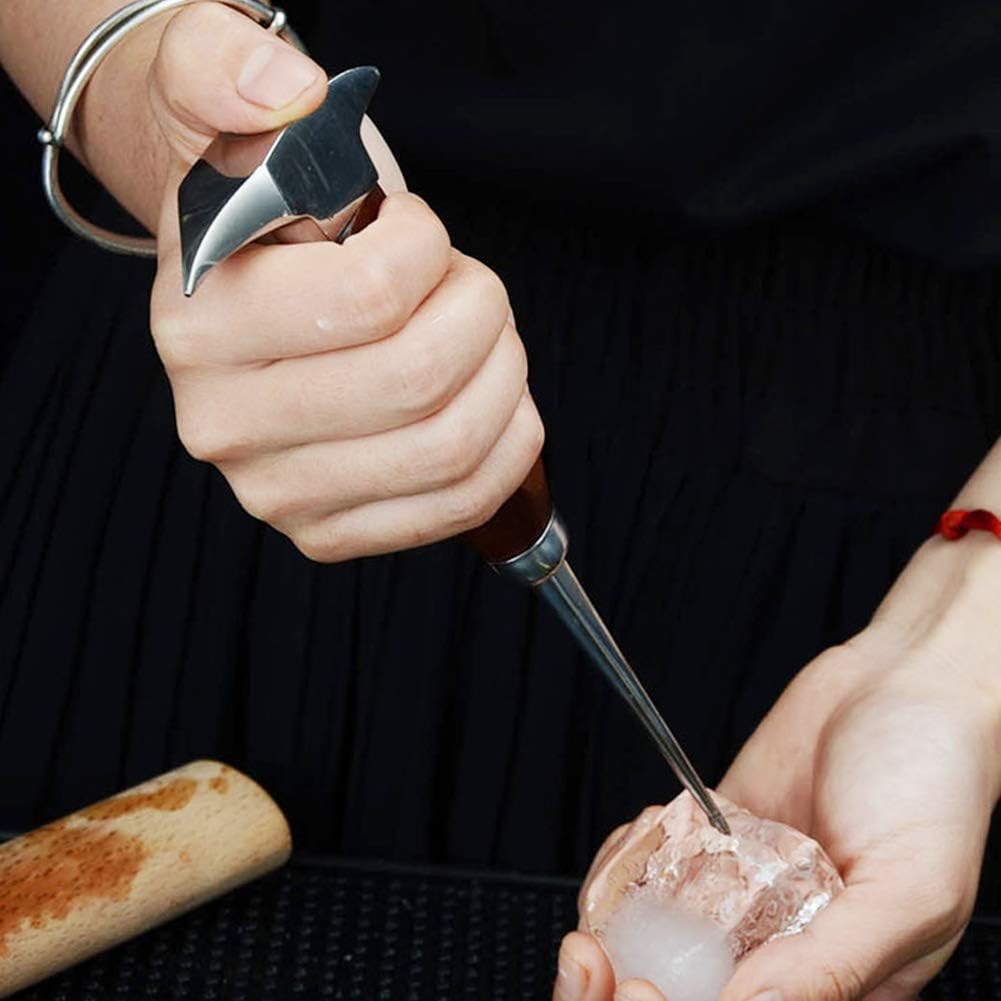 HEEPDD Ice Pick, Stainless Steel Ice Crusher with Wooden Handle and Safety Cover, Ice Chisel Tool fo