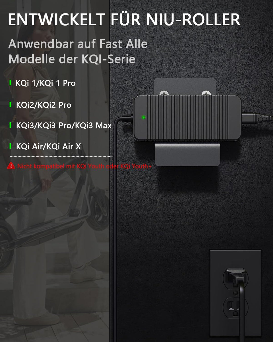 VOLOHAS 53,5V 2A Ladegeräte für NIU KQi3/KQi3 Pro/KQi3 Max/KQi2/KQi2 Pro/KQi 1/KQi 1 Pro/KQi Air/KQi