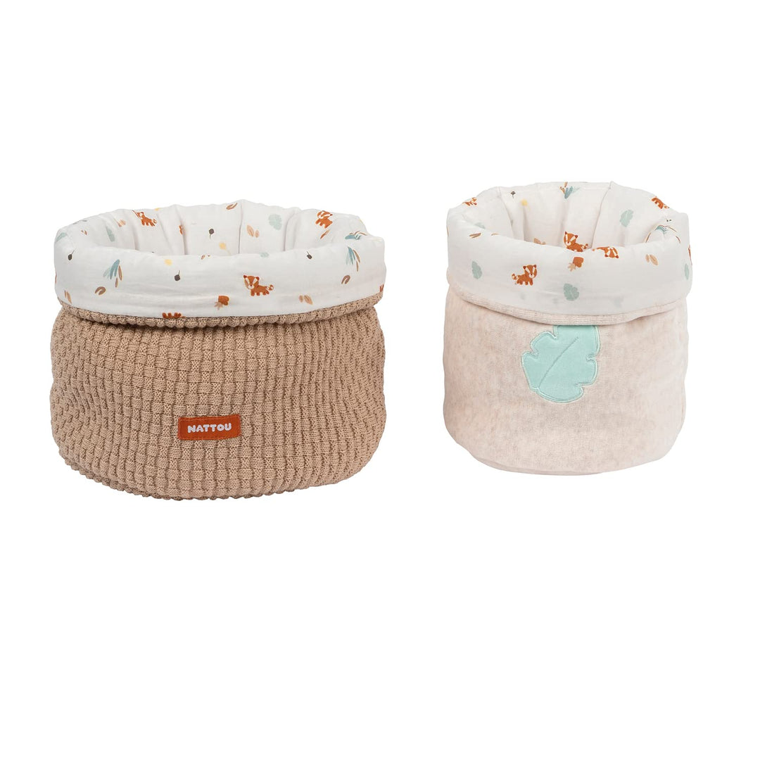 Nattou Aufbewahrungskörbe 2-er Set, Baumwolle & Polyester, Ca. 20 x 20 cm + 20 x 15 cm, Vegan, Boris