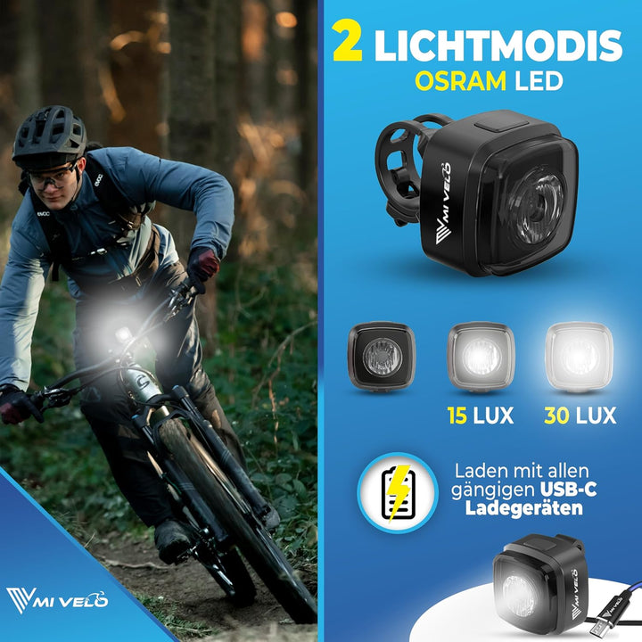 MIVELO Fahrradlicht Set mit Bremsanzeige - Fahrradlampe LED StVZO, IPX5 wasserdicht - Fahrradbeleuch