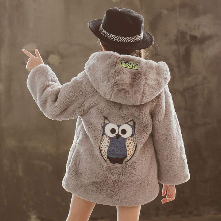 CHICTRY Kunstpelz Jacke mit Kapuze Mädchen Wintermantel Kinder mit Eule-Muster Fleecejacke Langarmja