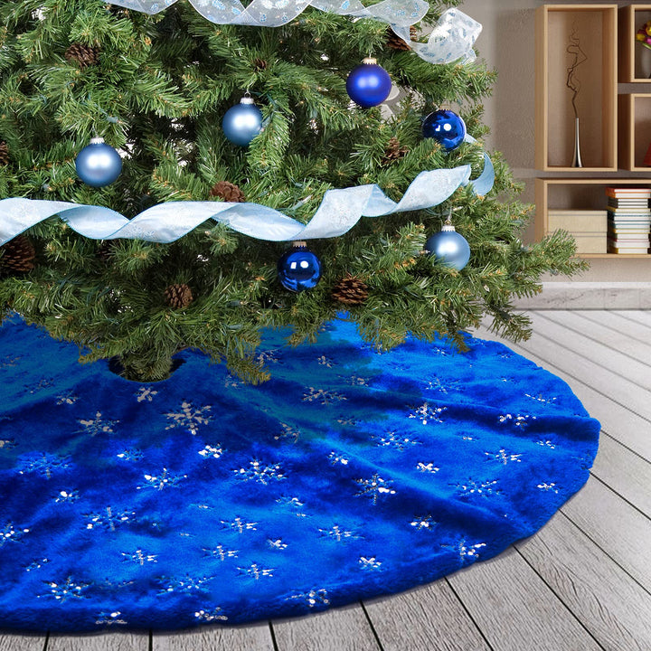 Deggodech 78cm Weihnachtsbaum Röcke Blau Plüsch Weihnachtsbaum Rock Matte mit Silber Schneeflocke We