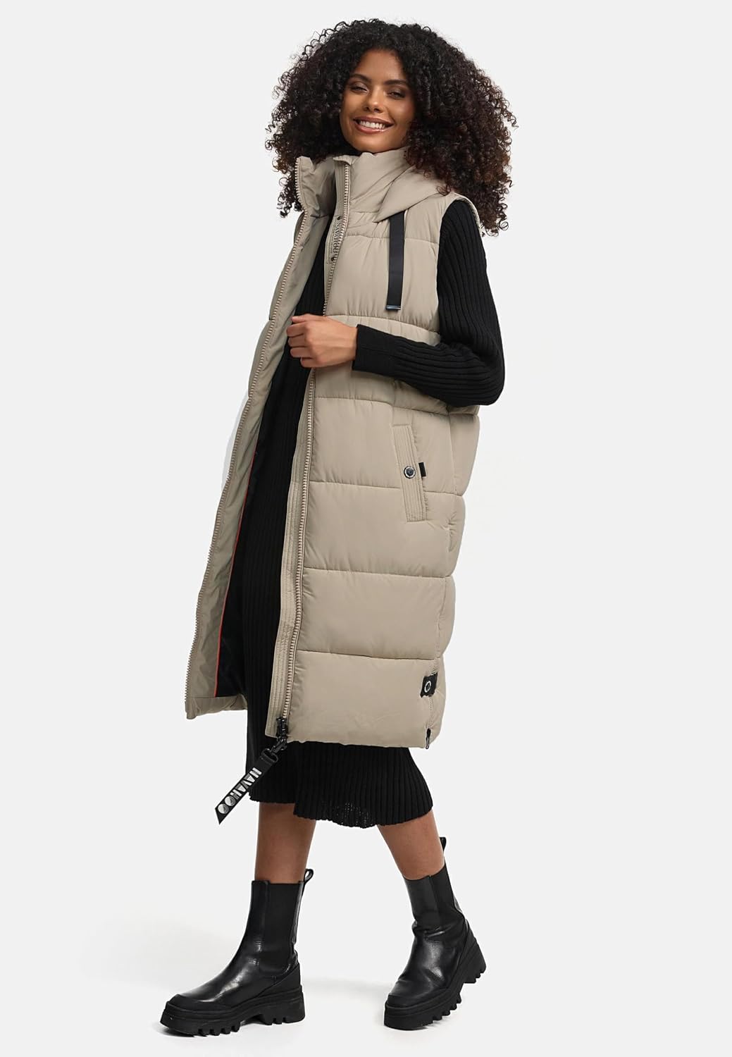 Navahoo Damen ärmellose lange Outdoorweste warme Winterjacke Schnuffelchen XS-3XL XS Pebble Grey, XS