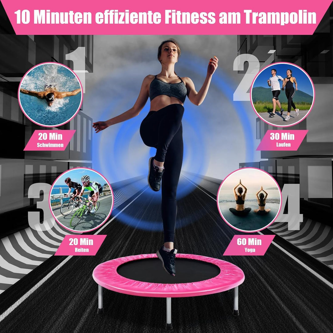 GOPLUS Trampolin Indoor, Ø97cm Fitnesstrampolin bis 150 kg belastbar, Kindertrampolin klappbar mit r