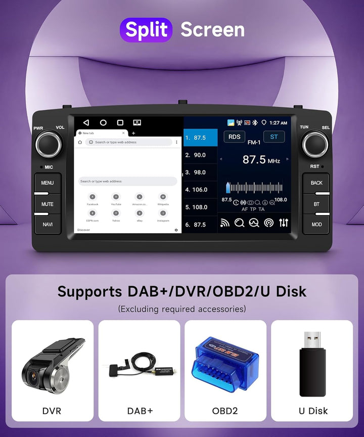 Rimoody 4G+64G Android Autoradio für Toyota Corolla E120 E130 2000-2007 BYD F3 2006-2013 mit Wireles
