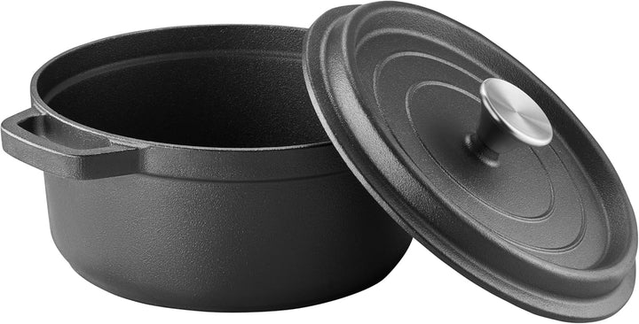 AMBITION Gusseisen Topf mit Deckel ofenfest 24 cm Iron 3,5 L Schmortopf Induktion alle Herdarten