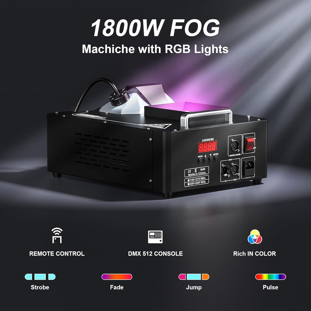 24 LED Nebelmaschine mit Lichteffekt, 1800W Rauchmaschinen Bühneneffekt RGBW Fog Machine mit Fernbed