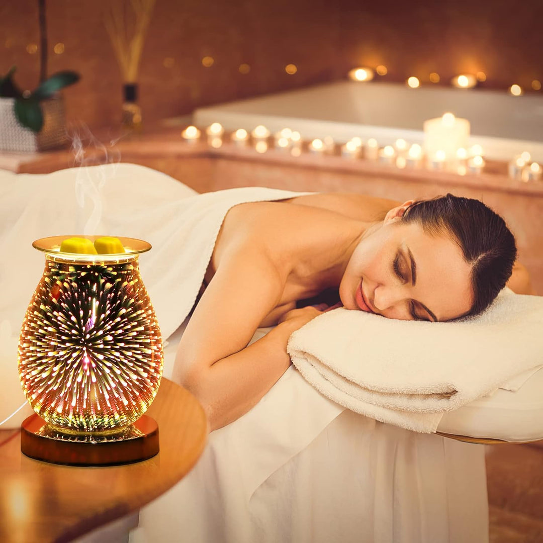 Elektrische Duftlampe aus Glas, Duftwachs 3D Feuerwerk Aromalampe, Touch-Steuerung Nachtlicht, Dekor