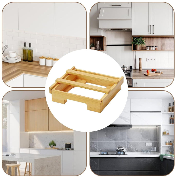 Cabinet Bamboo Plate Frame, Paper Plate Dispenser, Countertop Storage, 10.04x10.04 Inches Vertical H