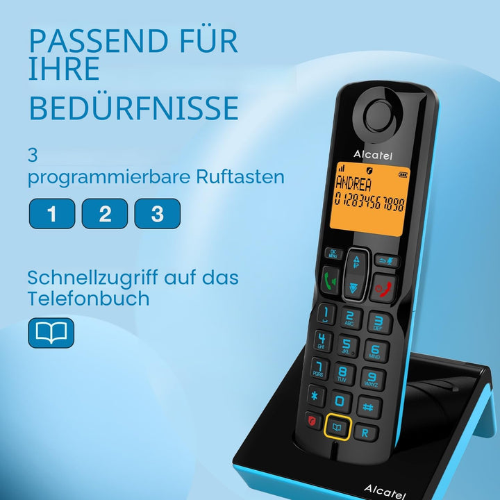 Alcatel S280 Schwarz und Blau, Freisprecheinrichtung, Anrufsperre, Telefonbuch mit 50 Namen und Numm