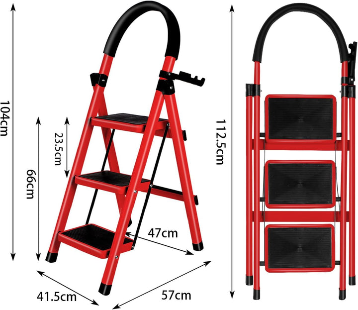 Haushaltsleiter, 3 Stufen, Aluminium, mit Handläufen, 150 kg, Aluminiumleiter, Multifunktionsleiter