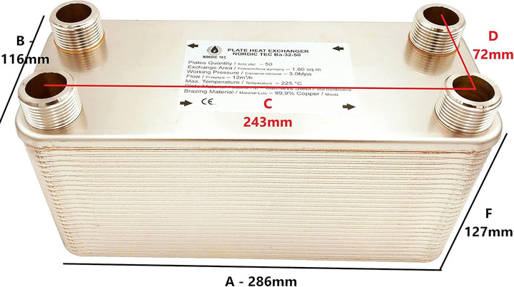 Edelstahl Plattenwärmetauscher Wärmetauscher Nordic Tec Ba-32-50 50 Platten 285kW 1” mit Wandbefesti